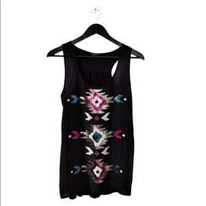 Rock & Republic Black Sequin Semi Sheer Tank Top S